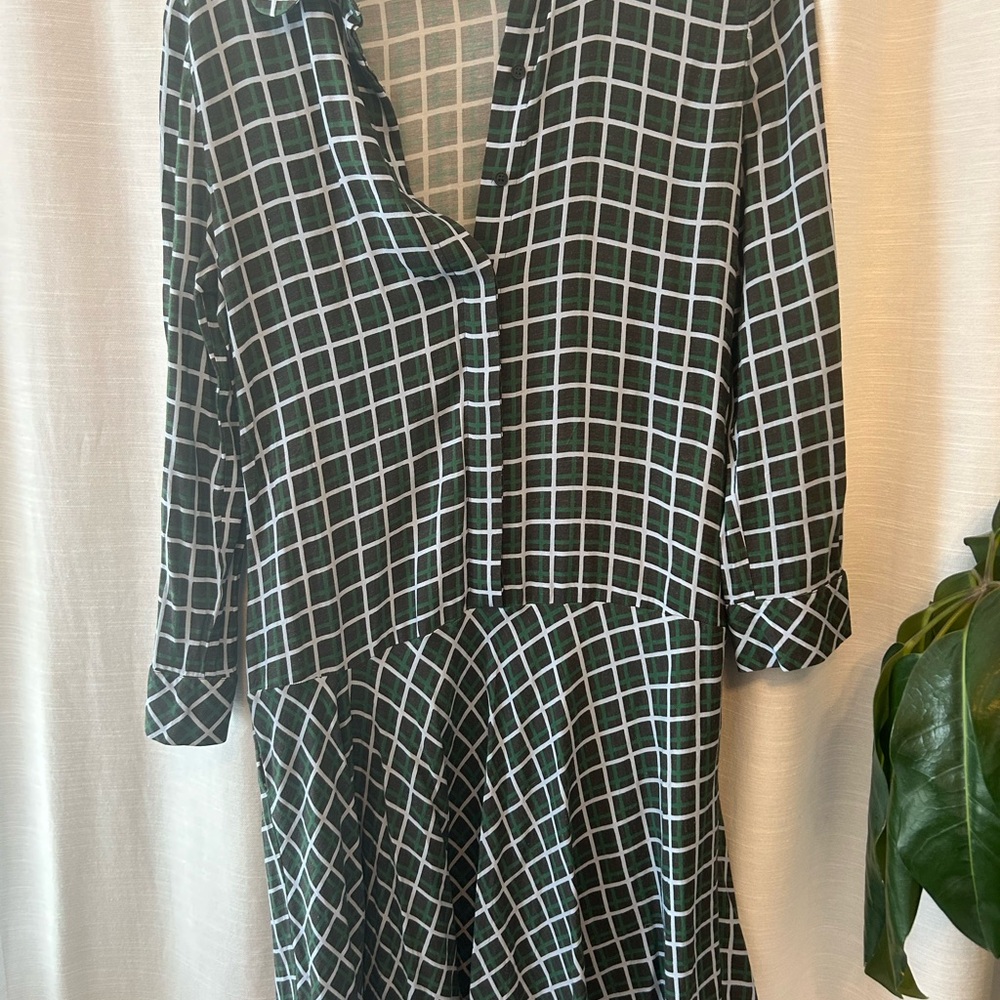 COS Dark Green Checkered Long Sleeve Dress